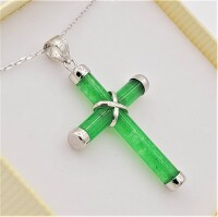 Sterling Silver Jadeite (8.5ct) Cross Pendant With Sterling Silver Chain, W/A $460.00.