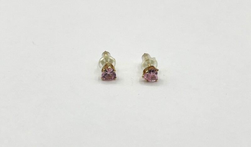 14KT Yellow Gold Pink CZ Heart Shape Earring, Retail $300.00.