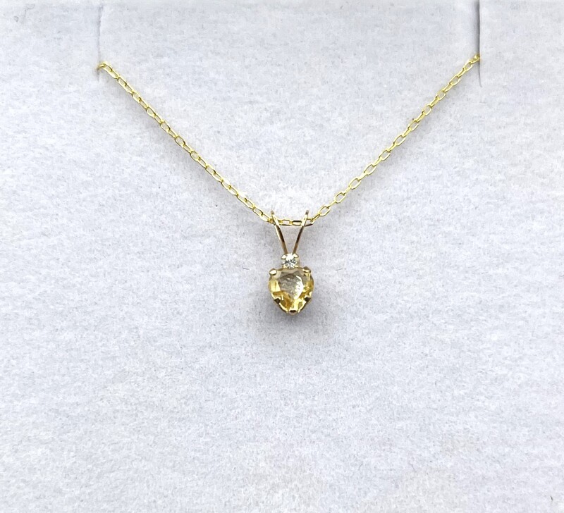 10KT Yellow Gold Natural Citrine (0.73ct) and Natural White Sapphire Pendant With Gold Plated Sterling Silver Chain, Retail $350.00.