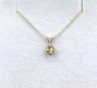 10KT Yellow Gold Natural Citrine (0.73ct) and Natural White Sapphire Pendant With Gold Plated Sterling Silver Chain, Retail $350.00.