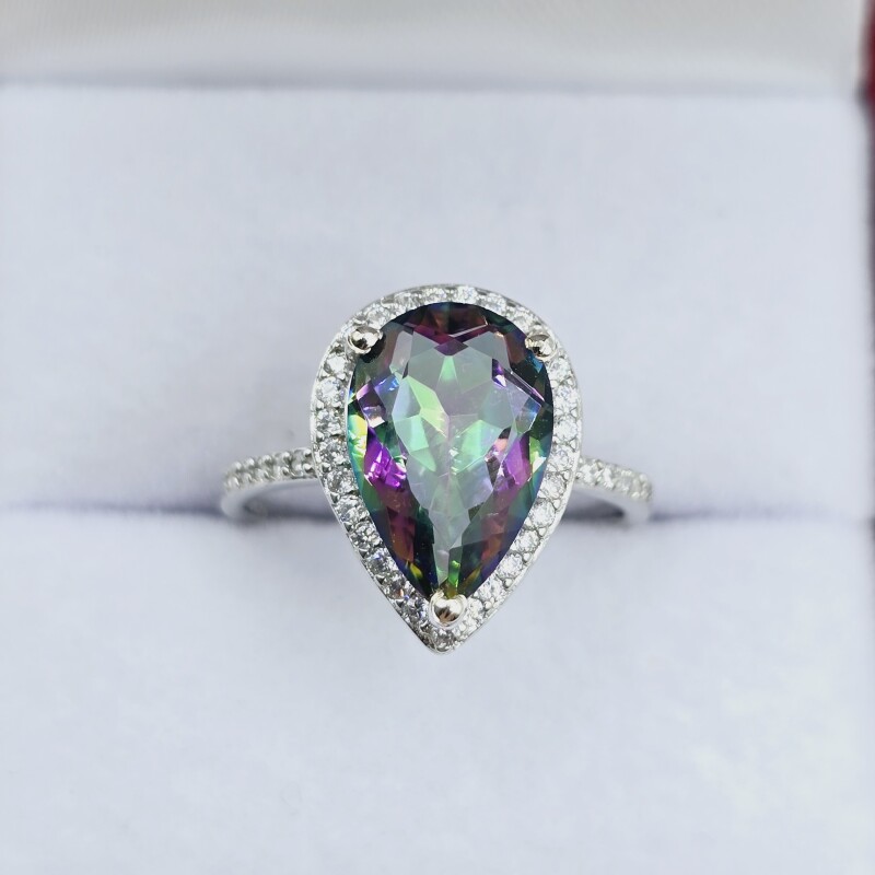 Sterling Silver Natural Mystic Quartz (4ct) with CZ (0.20ct) Ring, Size 6. W/A $940.00.