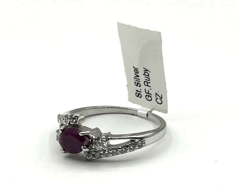 Sterling Silver Natural Enhanced Ruby (1ct) with CZ (0.45ct) Ring, Size 7.25, W/A $540.00. Ruby is the birthstone for July.