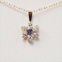 10KT Yellow Gold Natural Tanzanite and CZ Starbust Pendant with Gold Plated Sterling Silver Chain, Retail $350.00. Tanzanite is the birthstone for December.