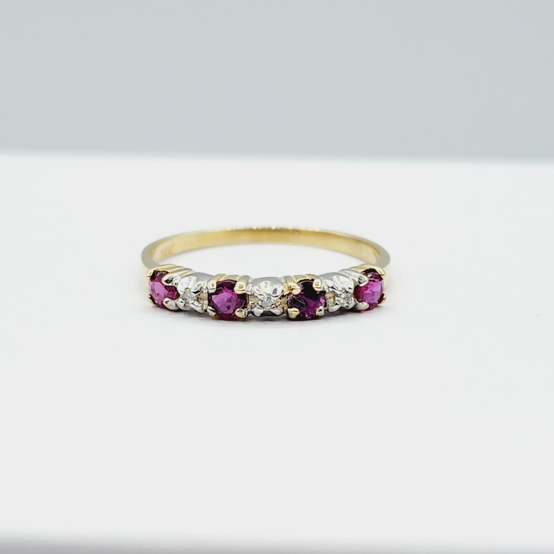 10KT Yellow and White Gold Natural Rubies (0.40ct) with Diamond (0.03ct) Ring, Size 6, W/A $1100.00. Ruby is the birthstone for July.