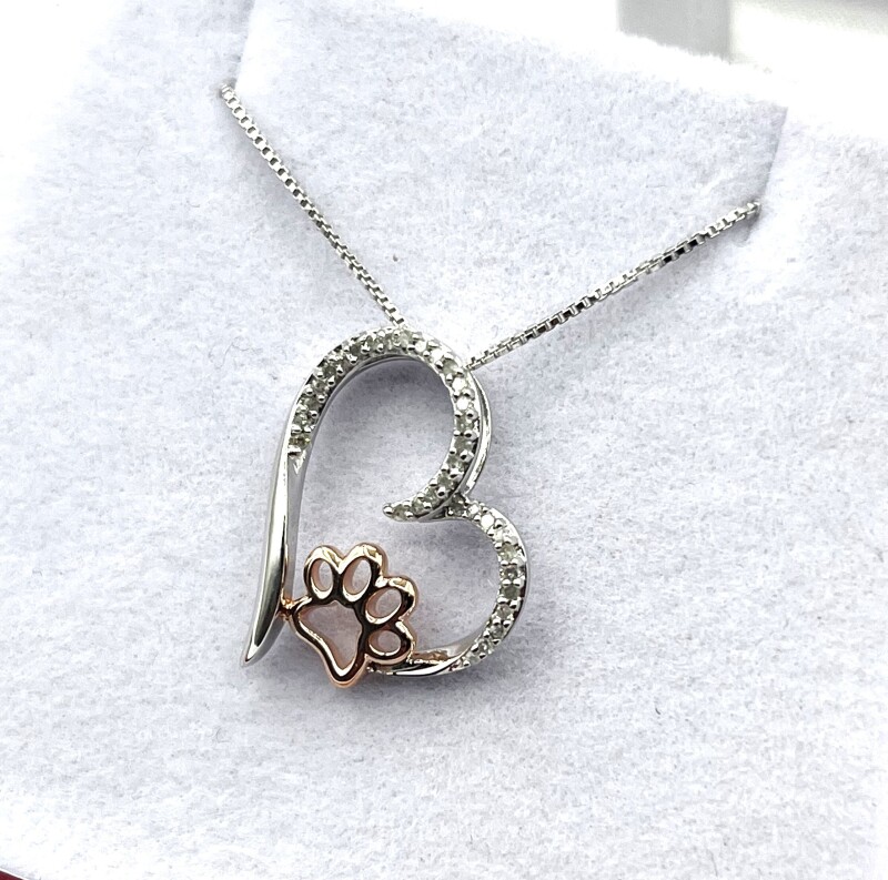 Sterling Silver Natural Diamond (0.10ct) Heart with Paw Pendant and Sterling Silver Chain, W/A $685.00.