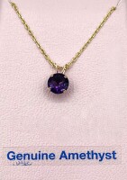 10KT Yellow Gold Natural Amethyst (1.5ct) Pendant With Gold Plated Sterling Silver Chain, W/A $340.00. Amethyst is the birthstone for February.