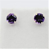 14KT Yellow Gold Natural Amethyst (2.5ct) Earrings, W/A $600.00. Amethyst is the birthstone for February.