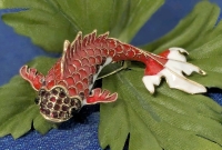 Bright & Colourful Large Enamel & Rhinestone Red Japanese Koi Fish Brooch | 2.75" Long