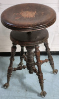 Thomas Organ & Piano Co. Wooden Piano Stool with Glass Ball & Metal Claw Feet