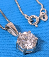 Beautiful Signed Sterling Silver Pendant w Faceted Stone Open Gallery on 15" Long Sterling 925 Box Chain Signed Star 620 AR (Argentenio)