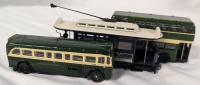 3 Diecast Corgi Model Busses and Tram. Longest is 4.75".