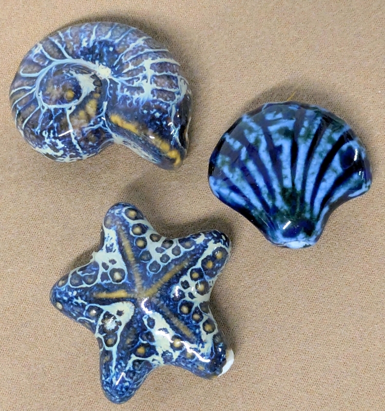 Absolutely Gorgeous Nautilus, Starfish & Clam Shell Ceramic Focal Beads | Up to 1.65" Long
