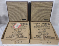 Vintage Radio Shack Realistic 8" Wall Speakers in Baffle w/Level Control , Model # 40-219 . Pair with Original Boxes . Speaker Baffles measure 10 3/4"×10 3/4"