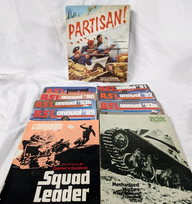 Partisan Expansion For Advanced Squad Leader (ASL), (unable to confirm if all prices are present.) 9 ASL Magazines/ Scenario Books and 1 Strategy and Tactics Magazine.