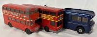 2 Corgi Diecast Busses and a Major Diecast Racing Car Transporter (7.5" Long)