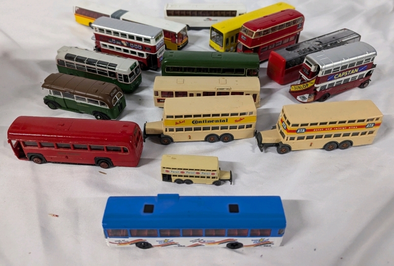 16 Model Busses, Various Makes and Modles Longest is 8" Long. Some Diecast, Some Plastic.