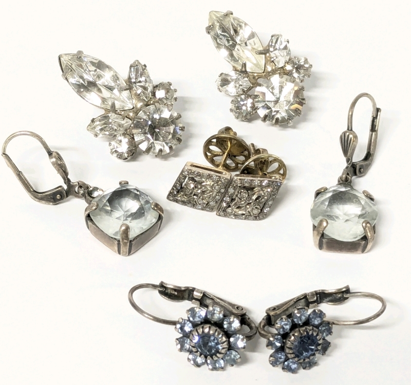 4 Pairs Vintage Earrings including Diamond-Shaped Stamped 925 Sterling