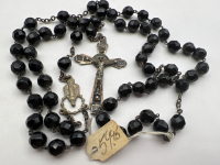 Vintage Sterling Italy Rosary Prayer Beads Black Stones