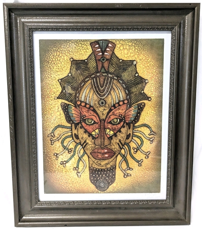 Really Neat Tribal Framed Artist Signed Print "Mascara" | 18.5x x 22.25"