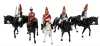 5 BRITAINS 1980s Lead-Based Enameled Mounted Figures: Queen Elizabeth, Royal Horseguards, Clarion Trumpeter | 3.5" Tall