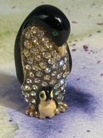 Adorable Pave Rhinestone Emanel Penguin Parent with Baby