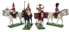 4 W BRITAIN Lead-Based Enameled Mounted Miniatures : Scotsguard, Standard Bearer, Clarion Trumpeter, Drummer | Up to 3.8" Tall