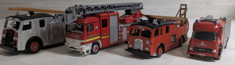 Diecast Firetrucks Lot Of 4 Sizes Range From Approx. 3.5" - 5"