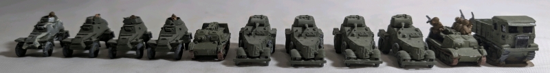 11 Handpainted Metal Based Miniature World War 2 Vehicles Approx. 1.5" - 2"