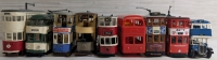 7 Model Tram Cars & 2 Model Busses Sizes Range From 4.25" To 7" Metal & Plastic Models