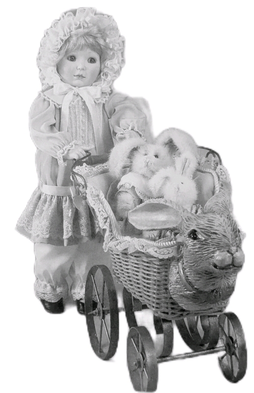 As-New 1995 Ashton-Drake Galleries "Victorian Make-Believe" Handcrafted Limited Edition Numbered 1064-A Porcelain Doll, Rabbit Pram, Stuffed Rabbit Dolls & Original Box & Papers