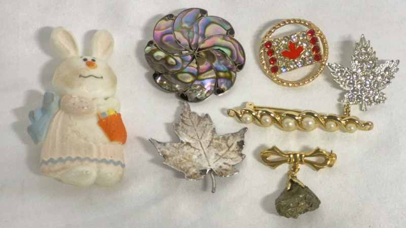 7 Mixed Style Brooches - Maple Leaves +