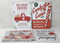 4 New Holiday Themed Metal Signs (12"X8" & 8"X8")