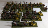 14 (42 Soldiers) Handpainted Metal Based Miniature Napoleonic Cannon Units On Flocked Bases Approx. 1.25" & 2" On Horseback