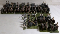 18 Handpainted Metal Based Miniature Napoleonic Infantry & Wagon Sets On Flocked Bases