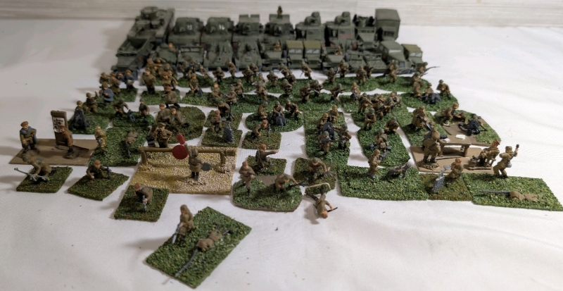 63 Handpainted Metal & Plastic Based Miniature World War 2 Vehicles And Infantry Units