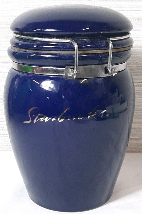 Vintage Starbucks Blue and Silver Ceramic Coffee Storage Canister