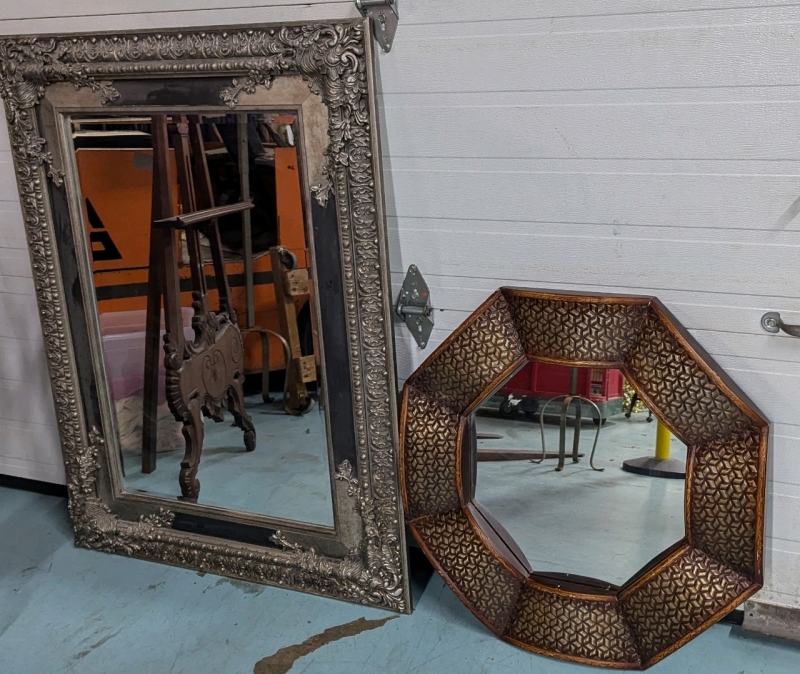 2 Large Framed Mirrors. Octagonal Measures 29" Across, the Other is 36.5" by 49"