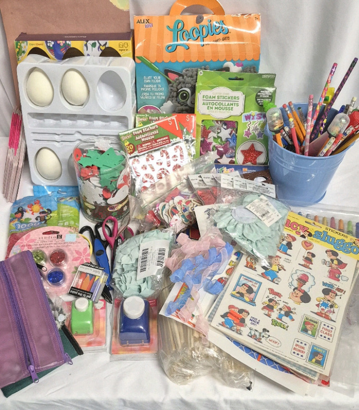 New & Not New Kids Crafting Lot - Pencils, Stickers, Scissors, Stamps, Crayons +++