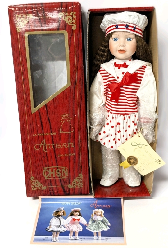 As-New LA Artisan Collection Canadian Limited Edition "Hope" Happy Sailor Handcrafted Porcelain Doll (439/1000) | 16" Tall