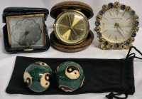 Chinese Baoding Balls- Cloisonne Enamel Yin And Yang & Germany Travel Clocks