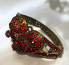 Stunning Statement Red Rhinestone Heart & Bow Hinged Bracelet Dimensional - 2