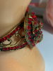 Stunning Statement Red Rhinestone Heart & Bow Hinged Bracelet Dimensional - 4