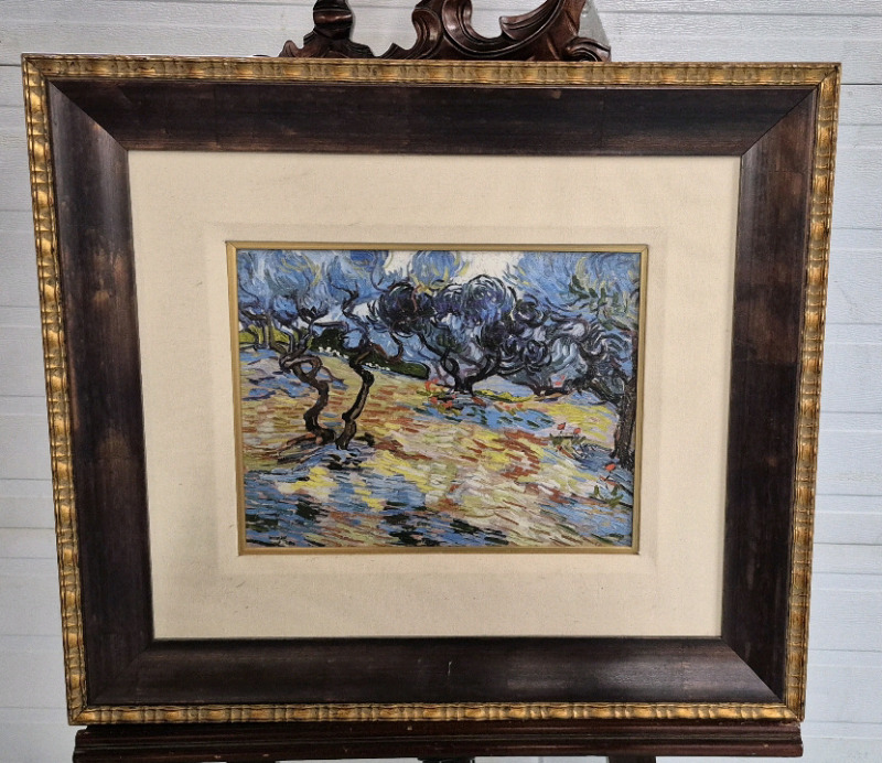 Colourful Framed Textured Print on Canvas "Olive Trees" by Vincent Van Gogh 24.5 by 21.5"