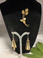 Robert Lee Morris SoHo signed Fabulous Drop Peirced Earrings Gold Filled Bond Boyd Brooch