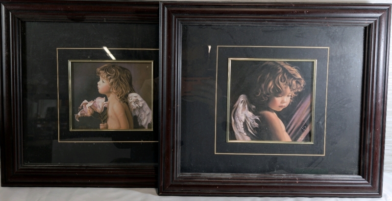 Nancy Noel's Giving Angel & Angel Looking Down Signed Prints 17.5" x15" Frames