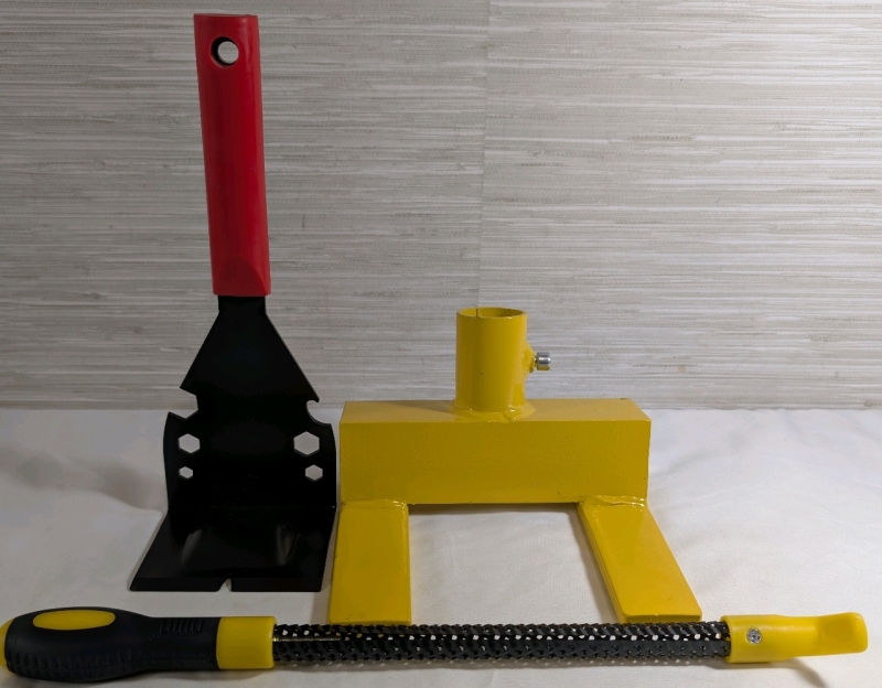 Tool Lot Includes A Safety Yellow Pallet Buster, Woodworking Filer & Trim Puller Tile Remover