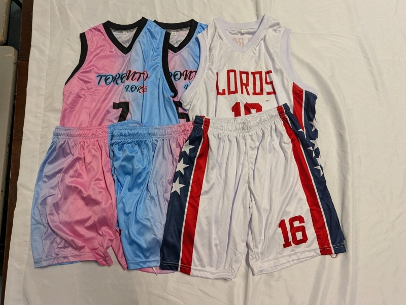 3 New Kids Toronto Lords Uniforms. 2 Small, 1 Large.