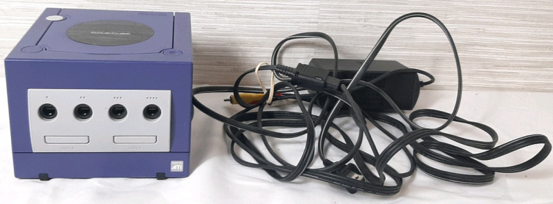 Nintendo Gamecube Console, Purple with Power Cable and Video Output Cables - System Powers On, Not Tested with A TV