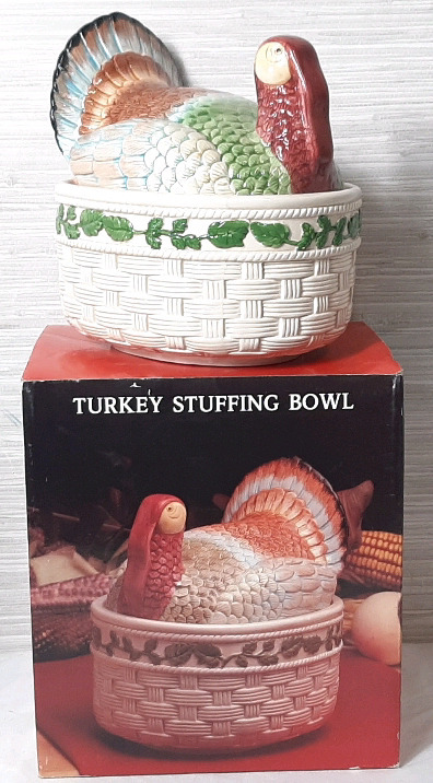 Ceramic Turkey Stuffing Bowl with Original Packaging (8" wide, 8" tall)