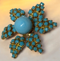 Edwardian Opaque Robin Egg Blue Star Fish Brooch large Round Centre Cab Stunning C Clasp